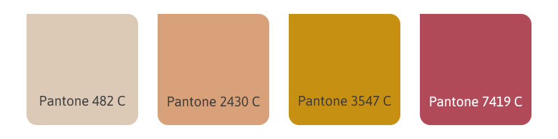 ukleurenkaart met blokken in de kleuren: beige, lichtoranje, okergeel en zalmroze