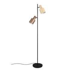 Vloerlamp Agudo van Trio met recht, zwart metalen frame en twee koffiekleurige lampenkappen.