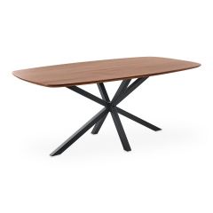 Deens ovale eettafel Maverna van mangohout met zwart metalen spinpoot.