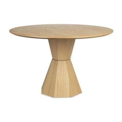 Vooraanzicht van de ronde eettafel Lotus met een stevige, hoekige poot.