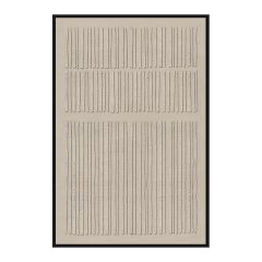 Canvas wanddecoratie Stripes van Ter Halle, 80x120 cm, met een abstract patroon van verticale reliëfstrepen in beige op een neutrale achtergrond, omlijst in een zwarte lijst.