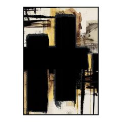 Wanddecoratie canvas Black Gold met abstract ontwerp in zwart en goudfolie, inclusief lijst.