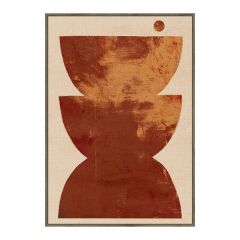 Canvas Vase met abstracte terracotta en roestkleurige vormen, inclusief minimalistische lijst.