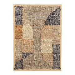 BePureHome wanddecoratie in multicolor jute en hout met abstract patroon, ingelijst in een naturel houten frame.