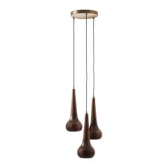 BePureHome hanglampen set van 3, walnootkleurig hout, close-up van lamp details.