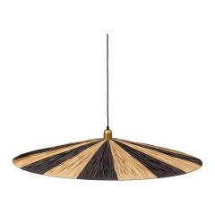 WOOOD hanglamp Loic, zwart en naturel, gemaakt van geweven stroken voor een opvallend patroon.