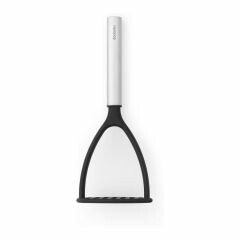 Brabantia non-stick pureestamper met een stevige roestvrijstalen handgreep en krasvrije nylon pureerkop, rechtopstaand weergegeven.