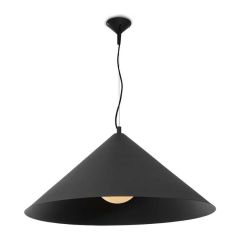 Zwarte COCOmaison hanglamp met brede, ijzeren kap, minimalistisch ontwerp.