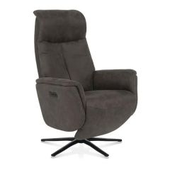 Henders & Hazel Relaxfauteuil Nocarini, bekleed met donkergrijze microvezelstof, modern design met zwarte draaivoet, zijaanzicht.