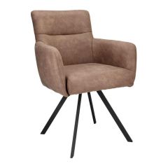 schuin vooraanzicht Eetkamerstoel Cassina van Pronto Wonen in taupe met zwart metalen poten en een subtiele verticale naad in de rugleuning.