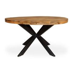 Ronde eettafel Denver met massief mangohouten blad en zwart metalen matrixpoot.