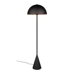 Alfie vloerlamp in matzwart met een modern, minimalistisch ontwerp en een paddenstoelvorm, gefotografeerd recht van voren.