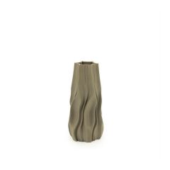 By-Boo Nove Small vaas in taupe met golvend design, gemaakt van aardewerk.