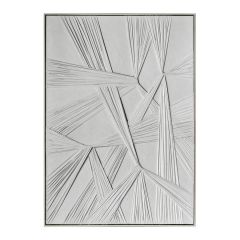 Canvas wanddecoratie 'Origami 1' van Ter Halle, 83x123 cm, met een abstract 3D-patroon van geometrische, gevouwen lijnen in reliëf op een witte achtergrond, omlijst in een dunne, neutrale lijst.